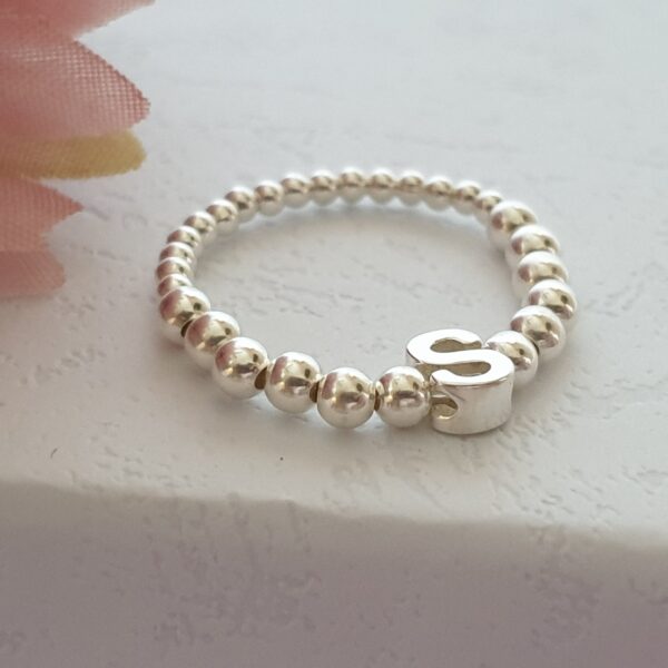 Initial silver beaded stack ring