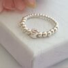 Initial silver beaded stretch ring